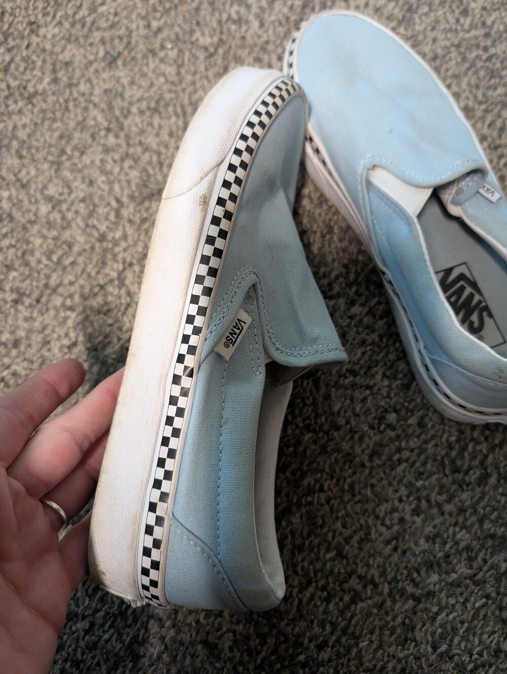 Vans Slip-On Canvas Shoes 7 Light Blue Checkered Detail Skater Casual - Picture 11 of 11